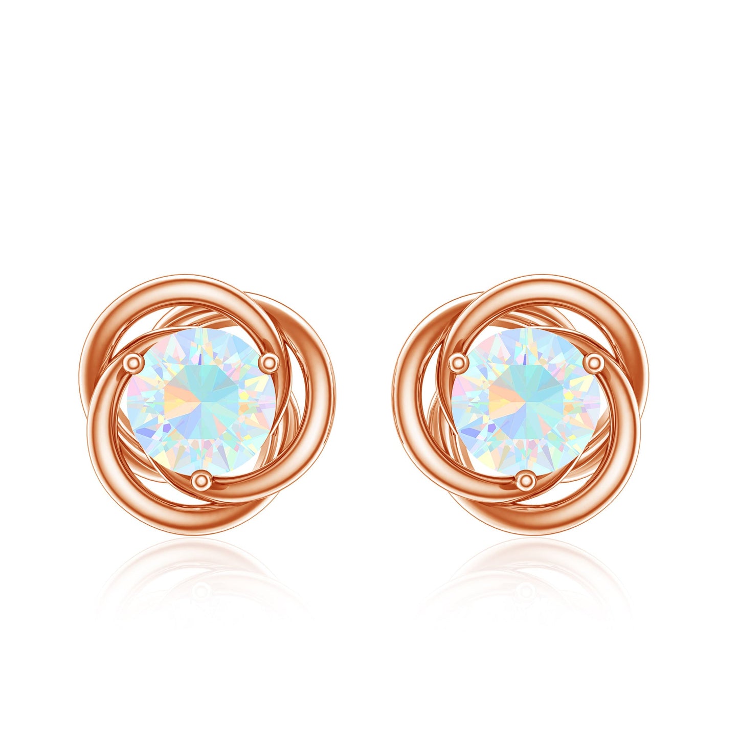 Round Cut Solitaire Ethiopian Opal Swirl Stud Earrings