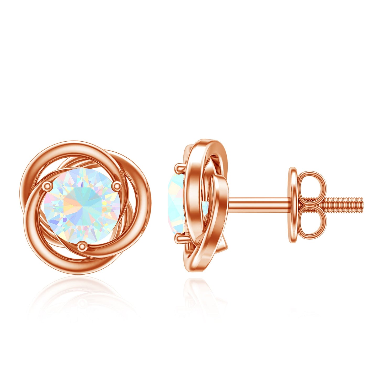 Round Cut Solitaire Ethiopian Opal Swirl Stud Earrings