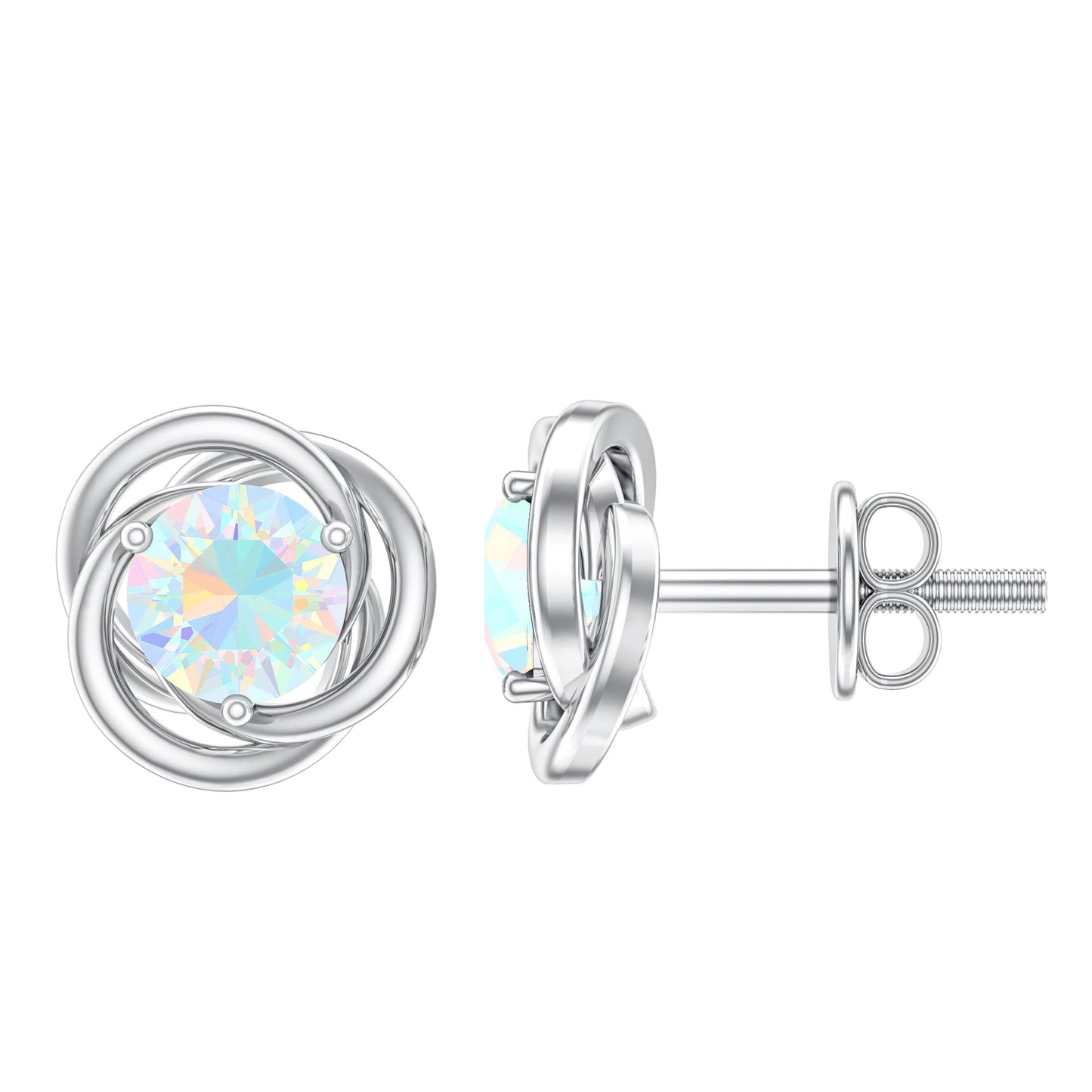 Round Cut Solitaire Ethiopian Opal Swirl Stud Earrings
