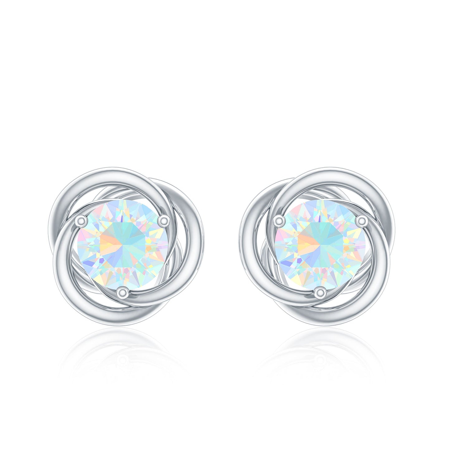 Round Cut Solitaire Ethiopian Opal Swirl Stud Earrings