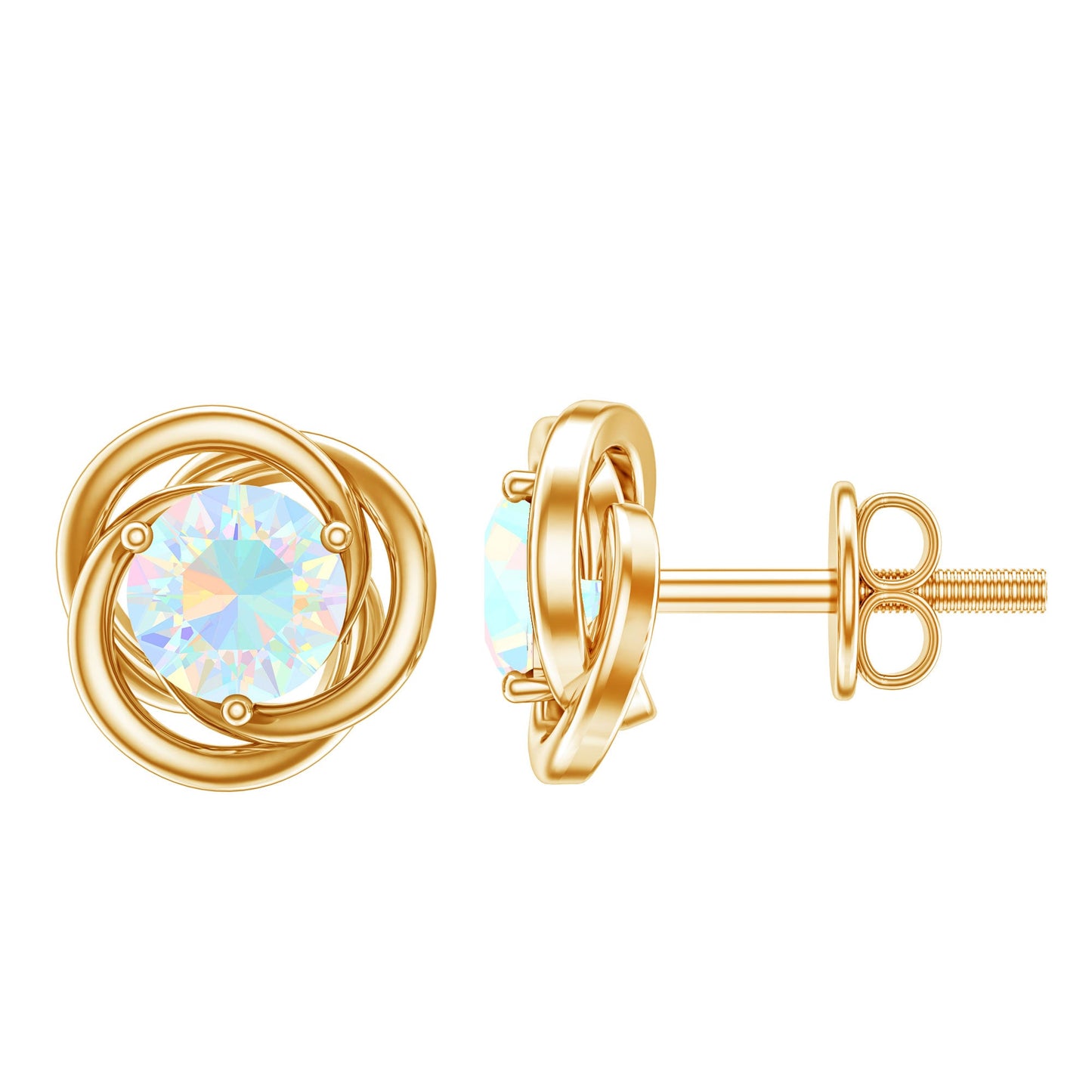 Round Cut Solitaire Ethiopian Opal Swirl Stud Earrings