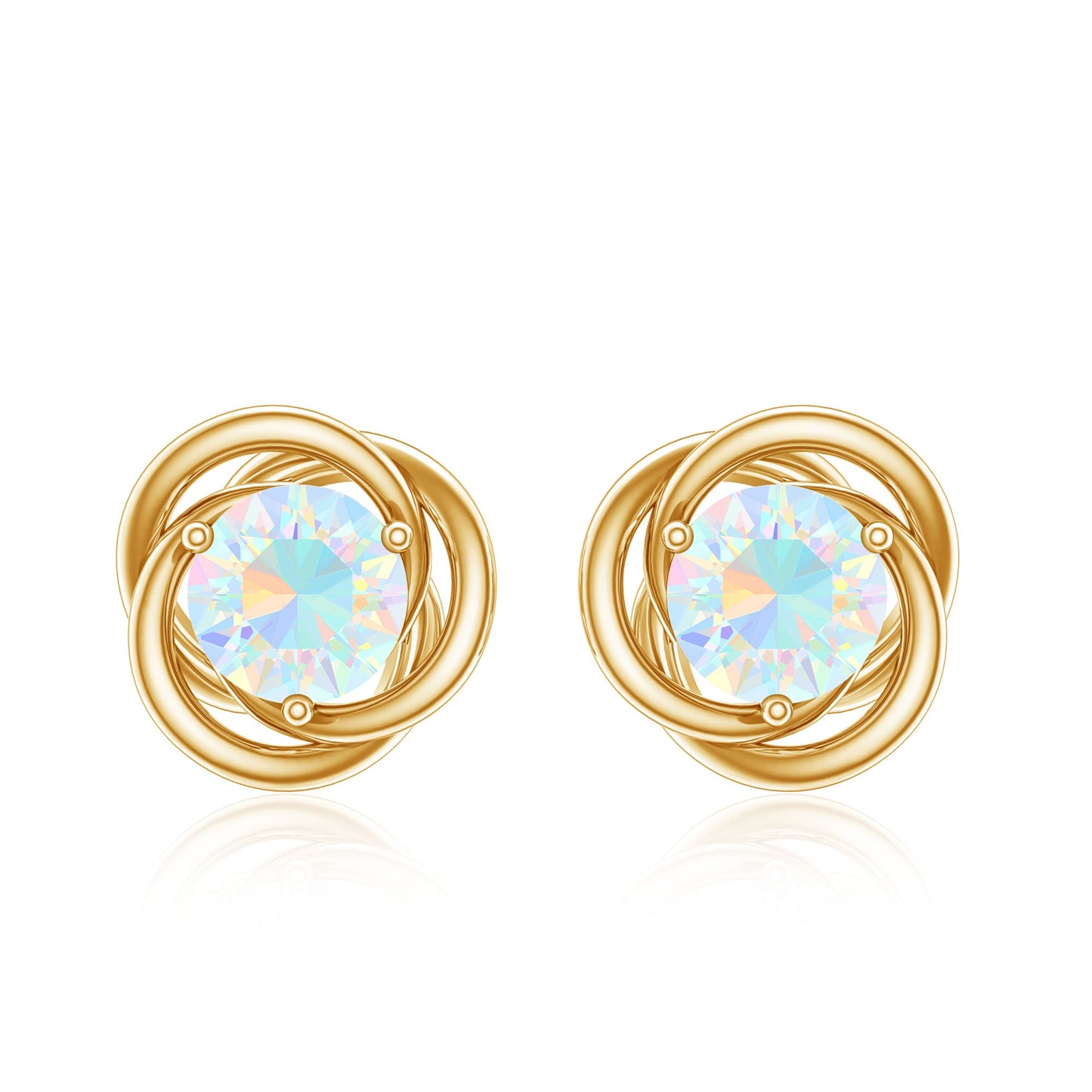 Round Cut Solitaire Ethiopian Opal Swirl Stud Earrings