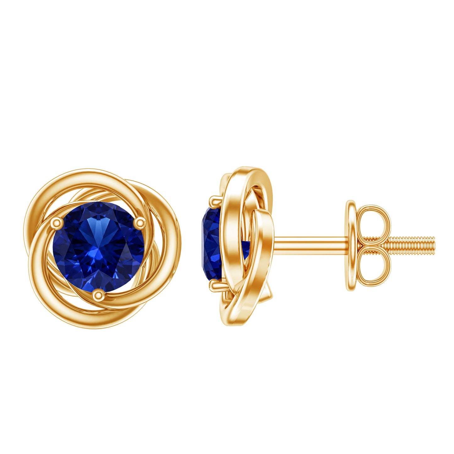 Created Blue Sapphire Solitaire Swirl Stud Earrings