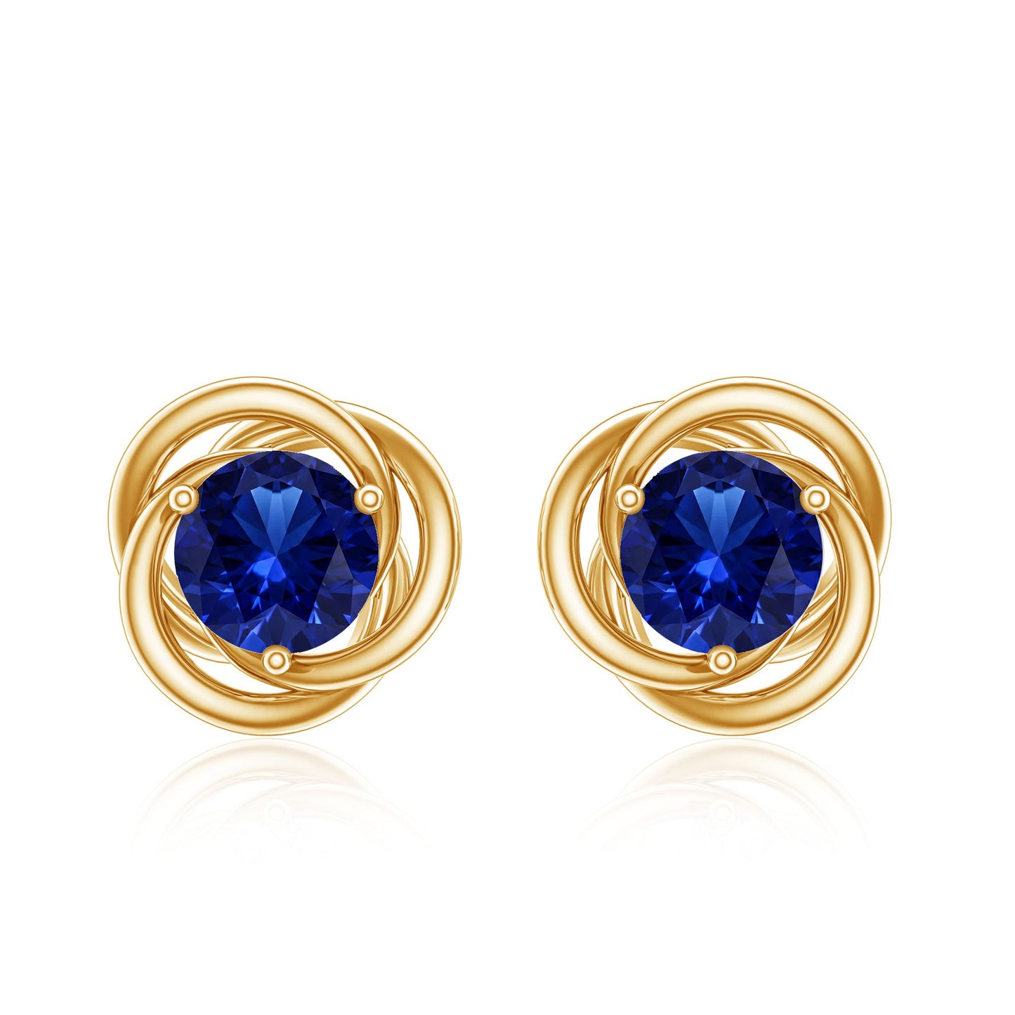 Created Blue Sapphire Solitaire Swirl Stud Earrings