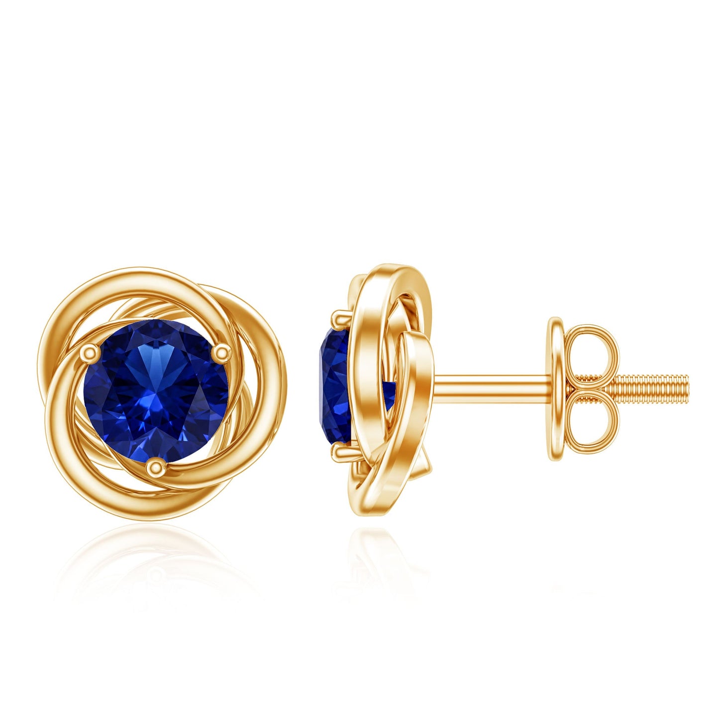 Created Blue Sapphire Solitaire Swirl Stud Earrings