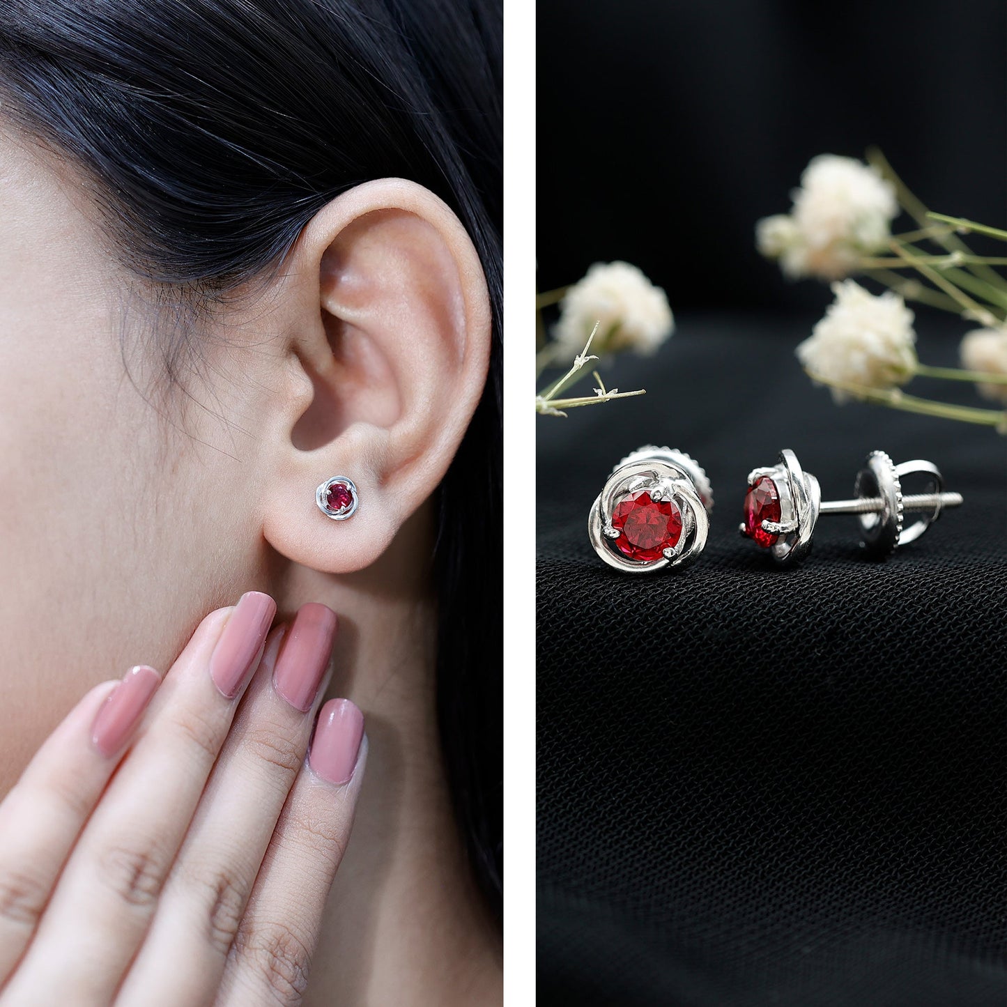Lab Created Ruby Swirl Stud Earrings with Screw Back
