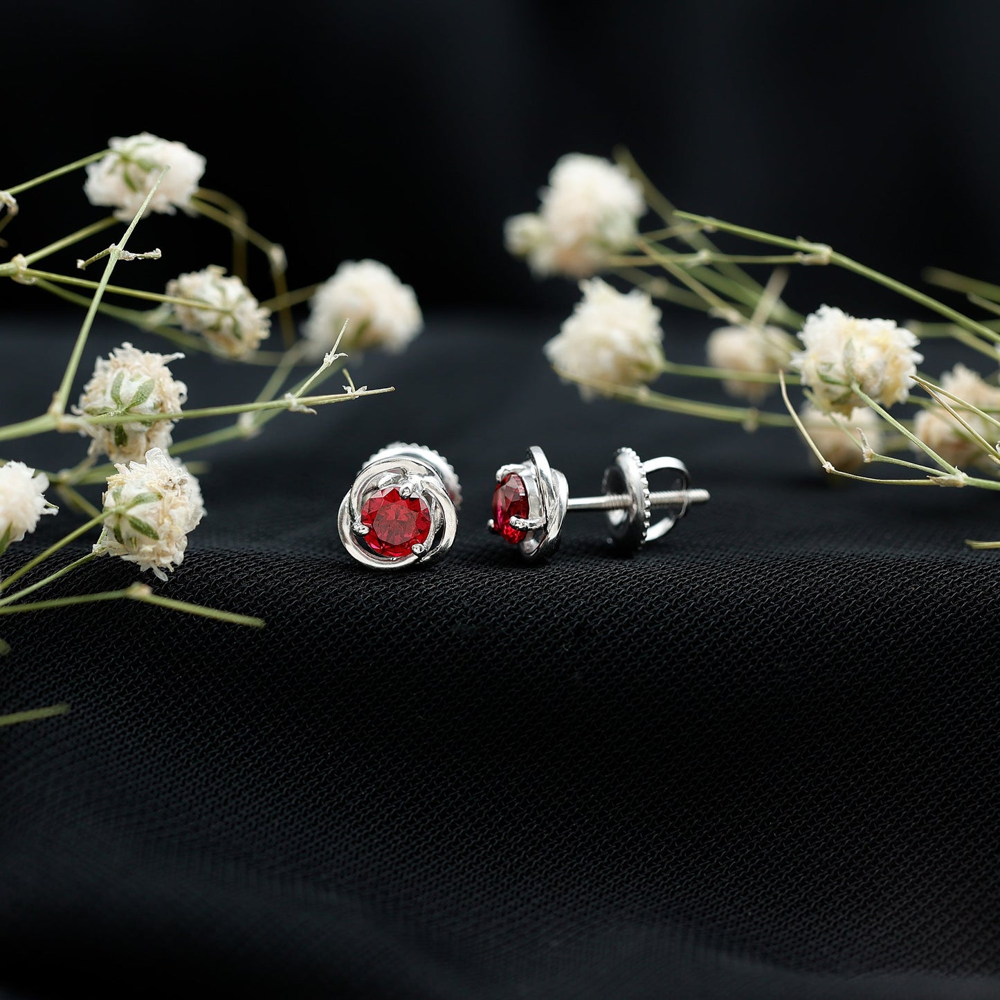 Lab Created Ruby Swirl Stud Earrings with Screw Back