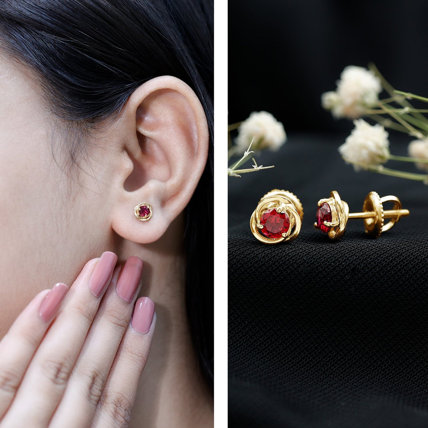 Lab Created Ruby Swirl Stud Earrings with Screw Back