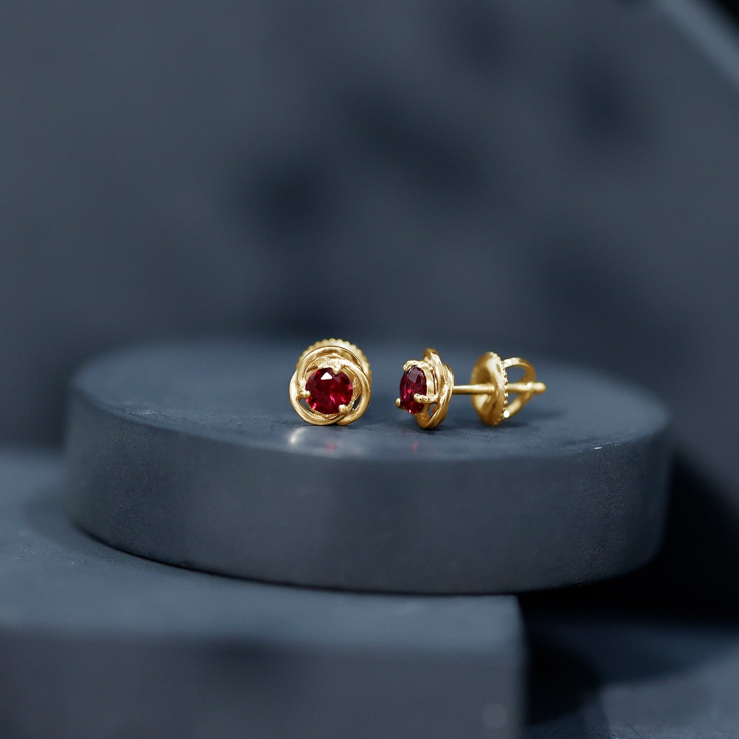 Lab Created Ruby Swirl Stud Earrings with Screw Back