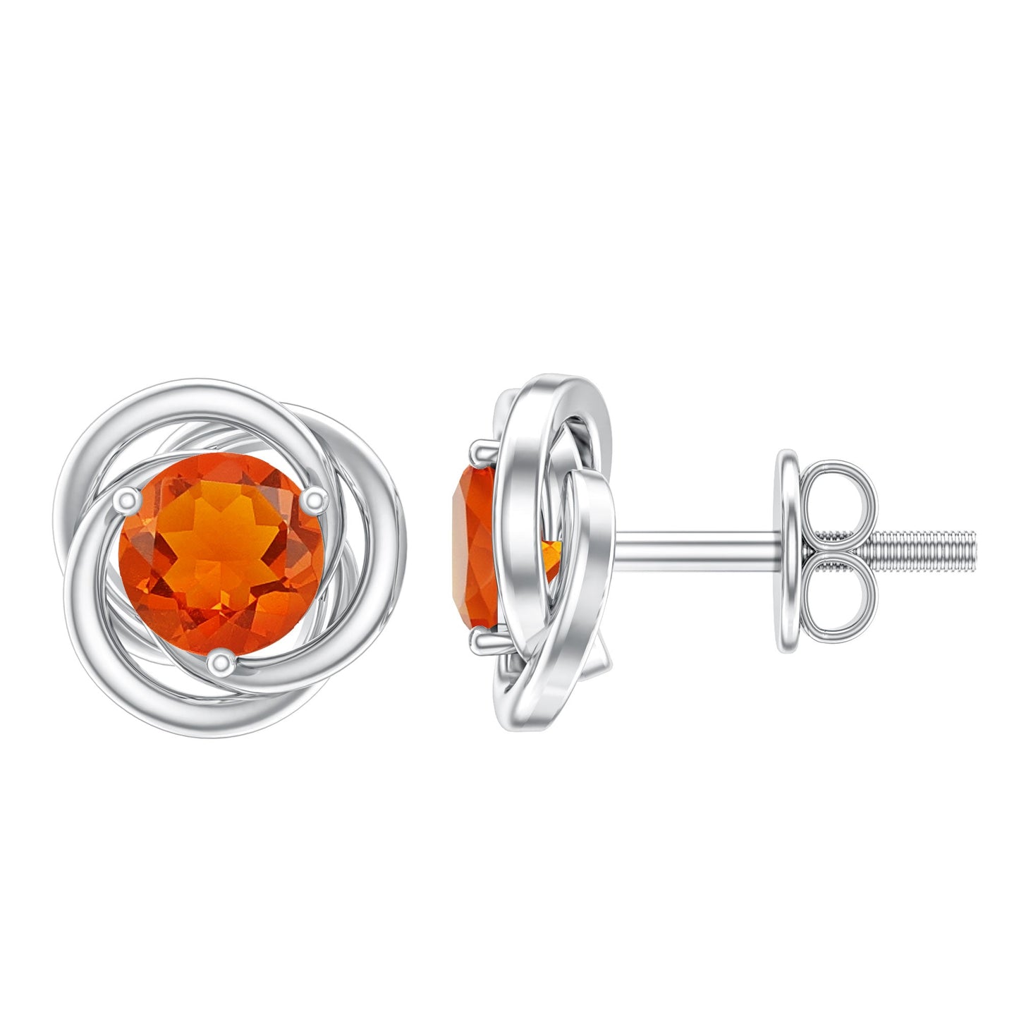 Solitaire 0.9 Carat Fire Opal Swirl Stud Earrings in 3 Prong Setting
