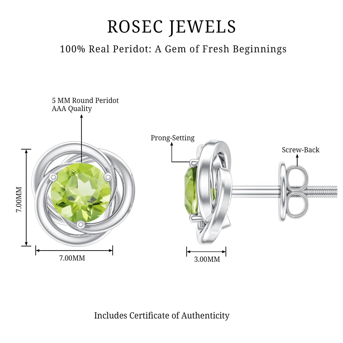 1 Carat Round Cut Peridot Swirl Stud Earrings