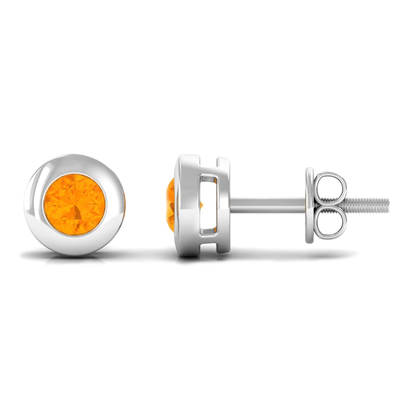 0.9 Carat Bezel Set Round Fire Opal Solitaire Stud Earrings