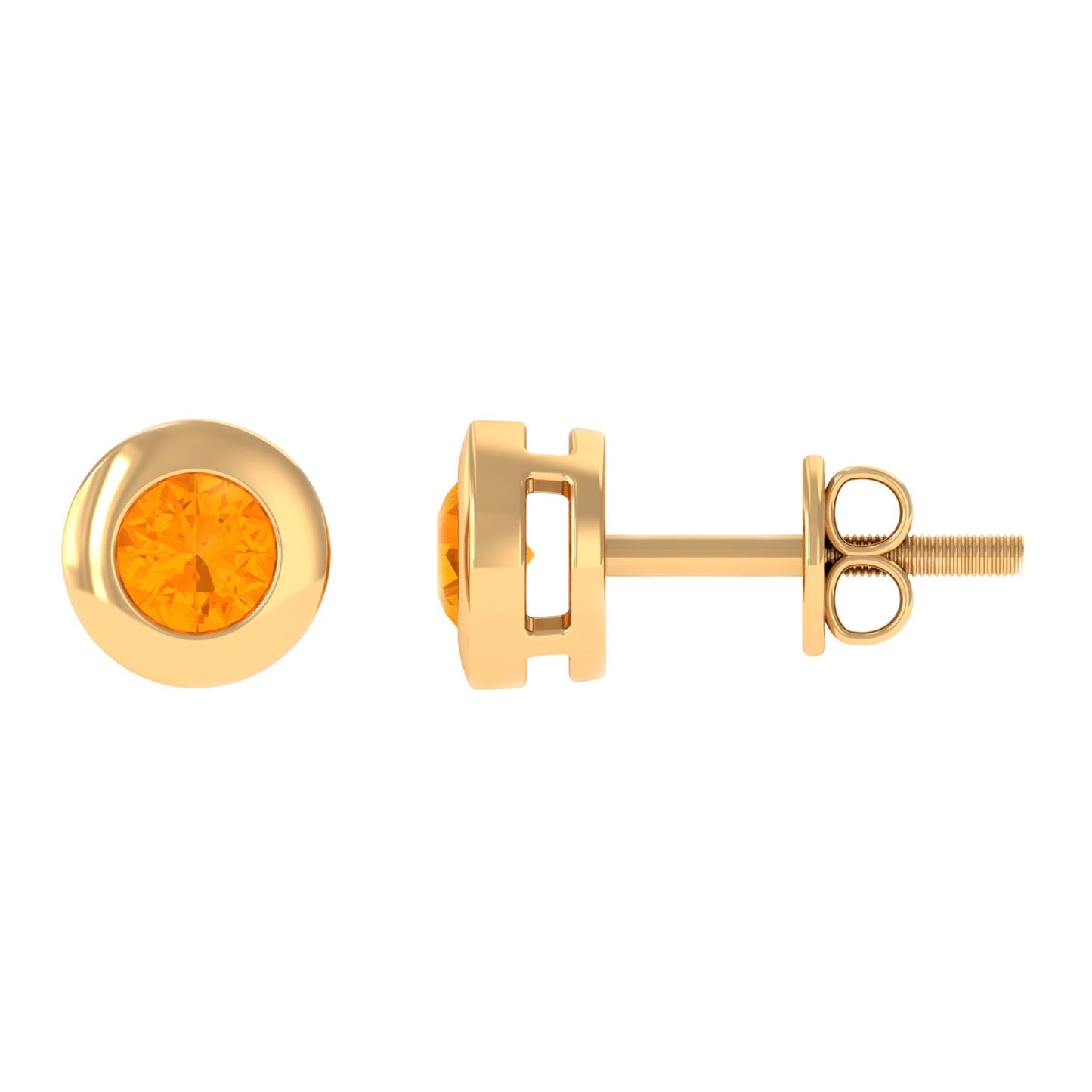 0.9 Carat Bezel Set Round Fire Opal Solitaire Stud Earrings