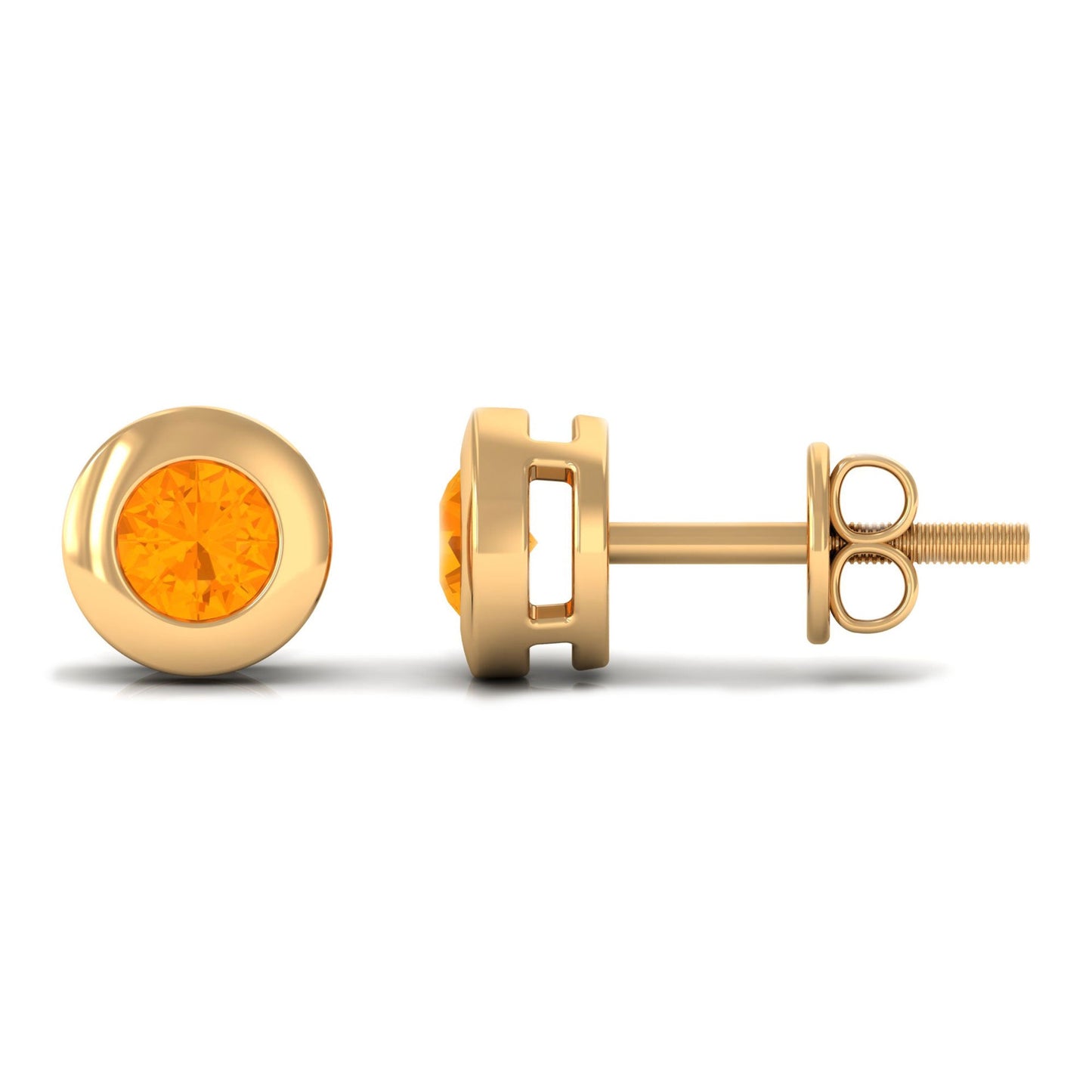 0.9 Carat Bezel Set Round Fire Opal Solitaire Stud Earrings