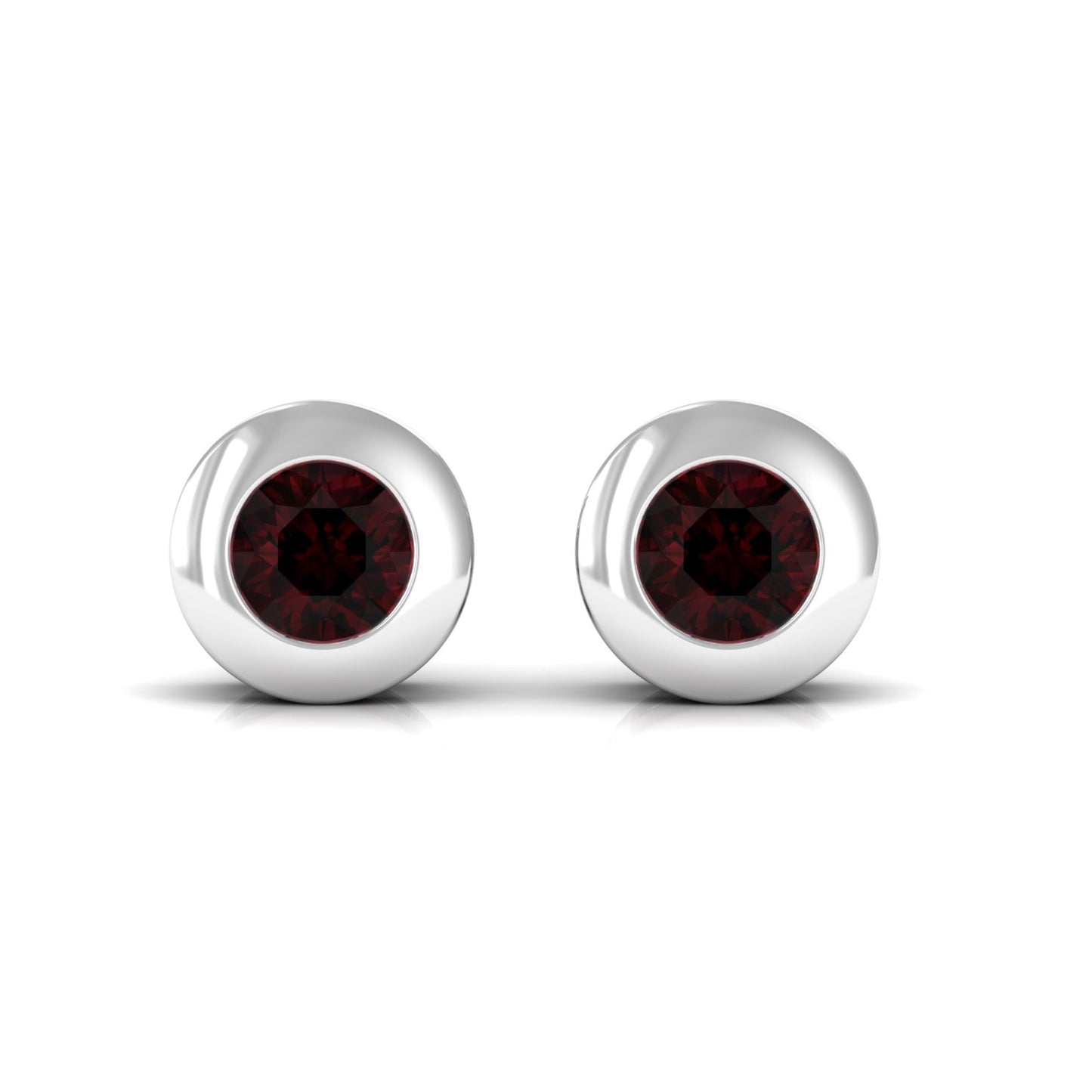 Garnet Solitaire Stud Earrings in Bezel Setting