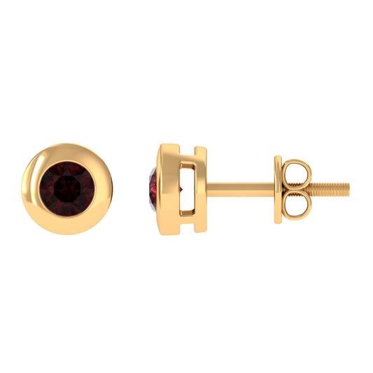 Garnet Solitaire Stud Earrings in Bezel Setting