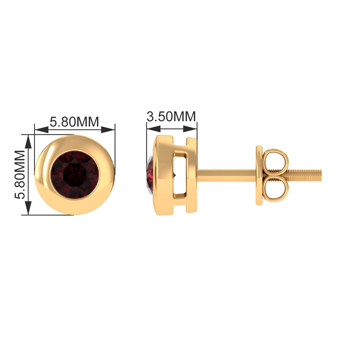 Garnet Solitaire Stud Earrings in Bezel Setting