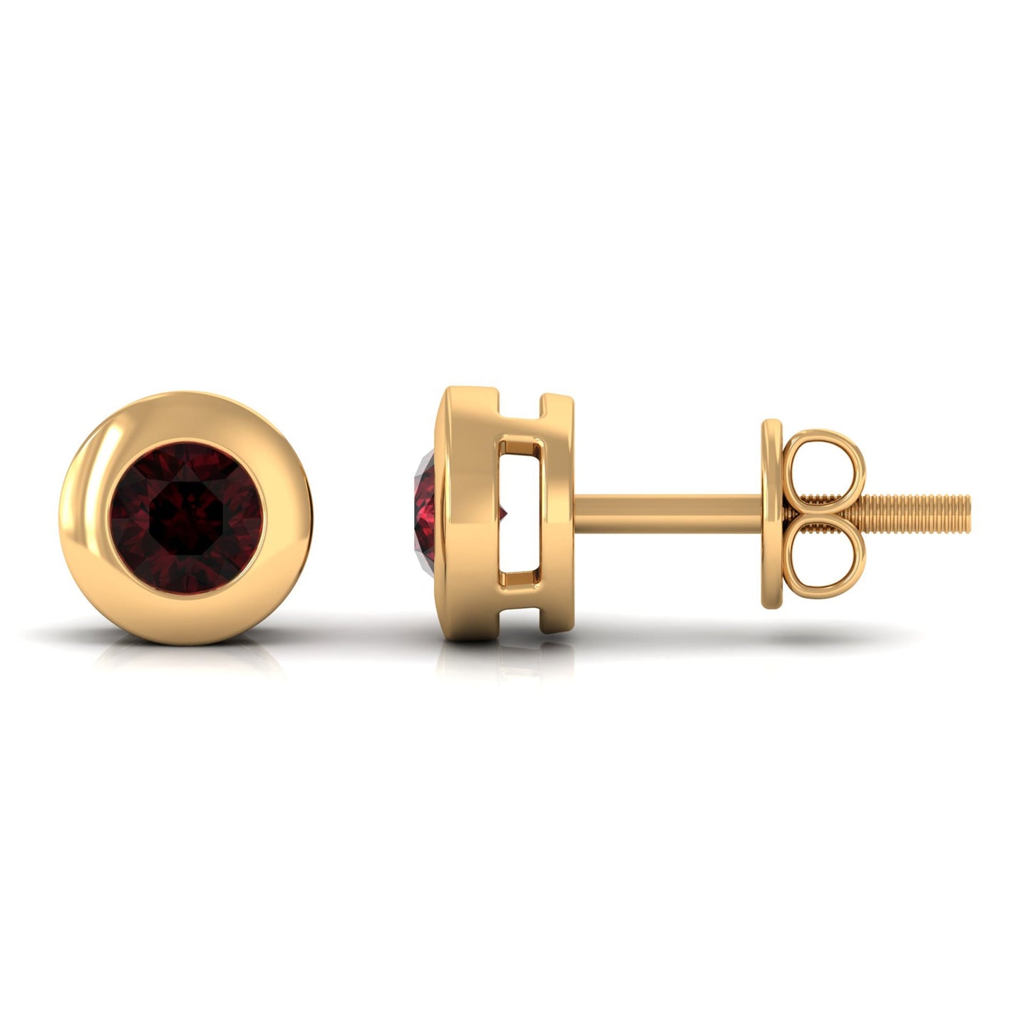 Garnet Solitaire Stud Earrings in Bezel Setting