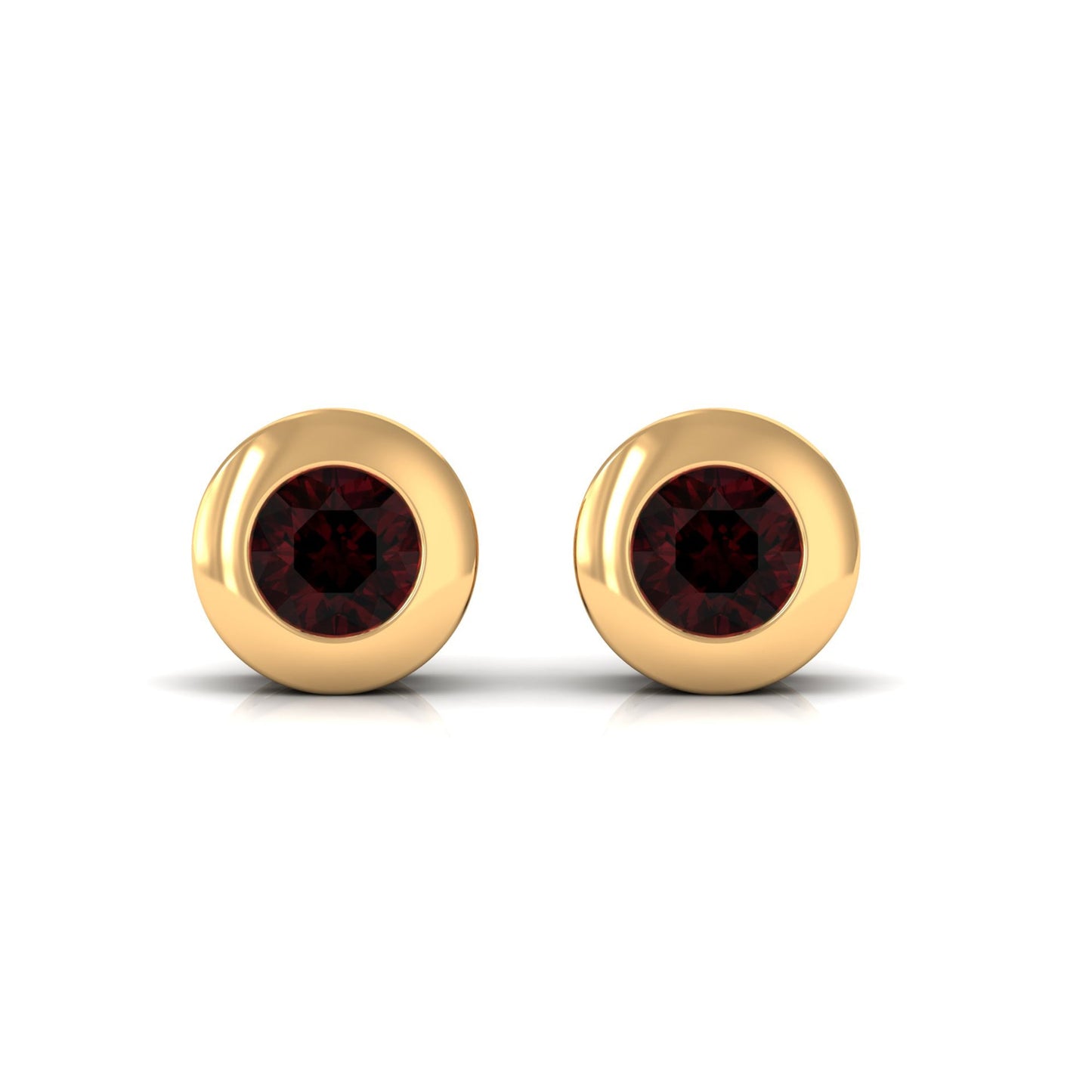 Garnet Solitaire Stud Earrings in Bezel Setting