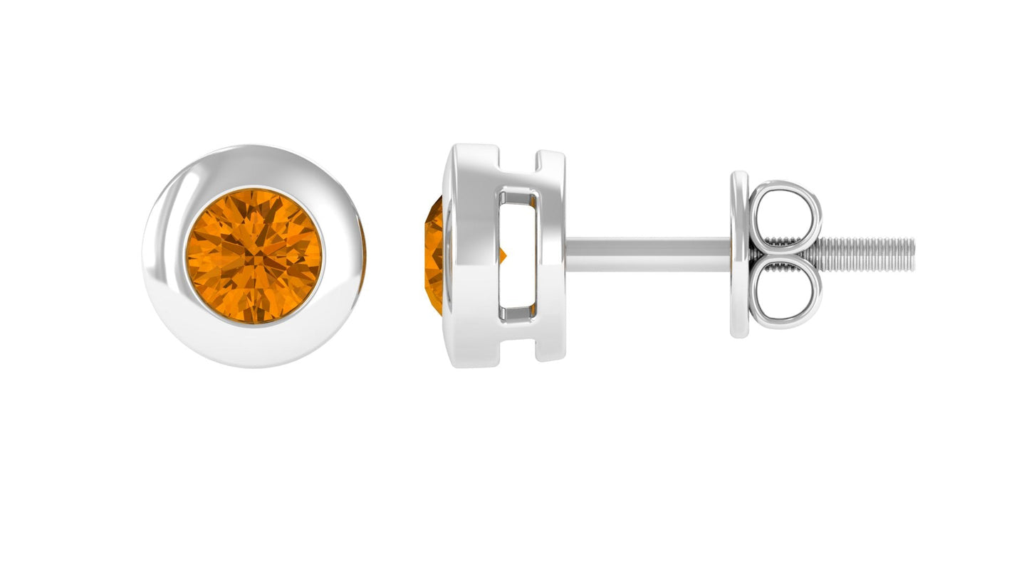 1 Carat Natural Citrine Solitaire Stud Earrings in Bezel Setting