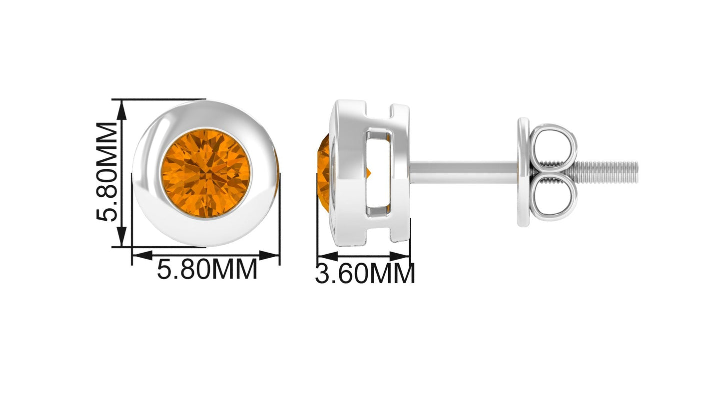 1 Carat Natural Citrine Solitaire Stud Earrings in Bezel Setting
