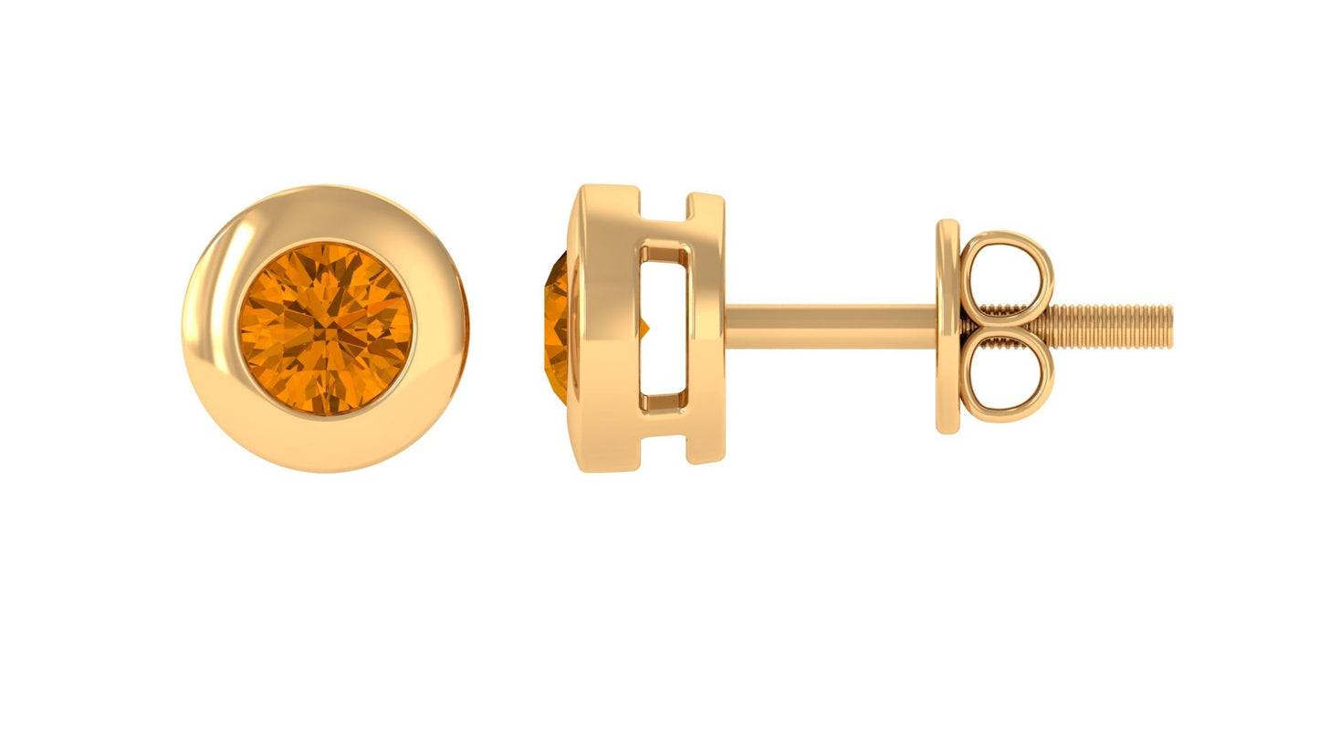 1 Carat Natural Citrine Solitaire Stud Earrings in Bezel Setting