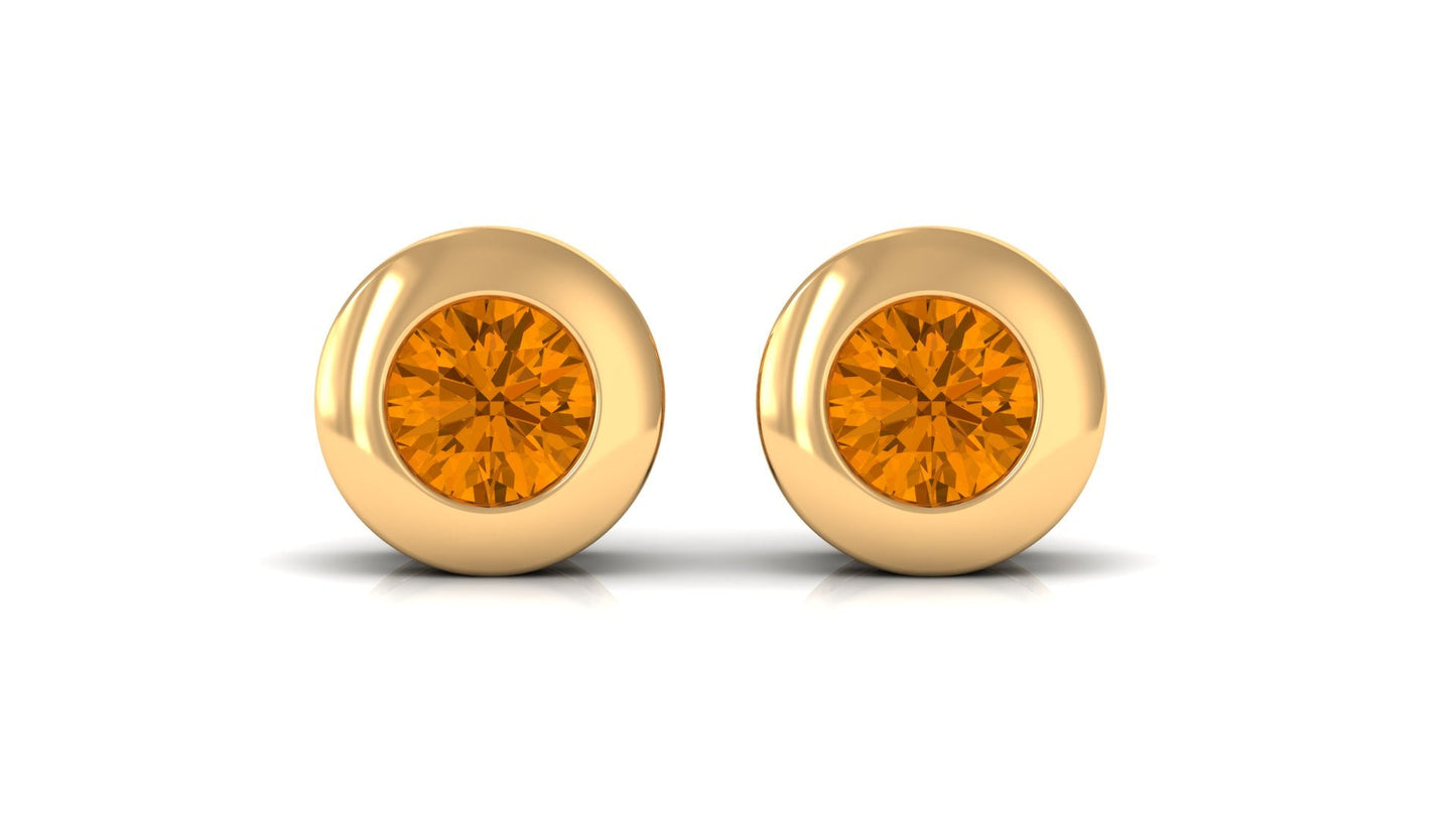 1 Carat Natural Citrine Solitaire Stud Earrings in Bezel Setting