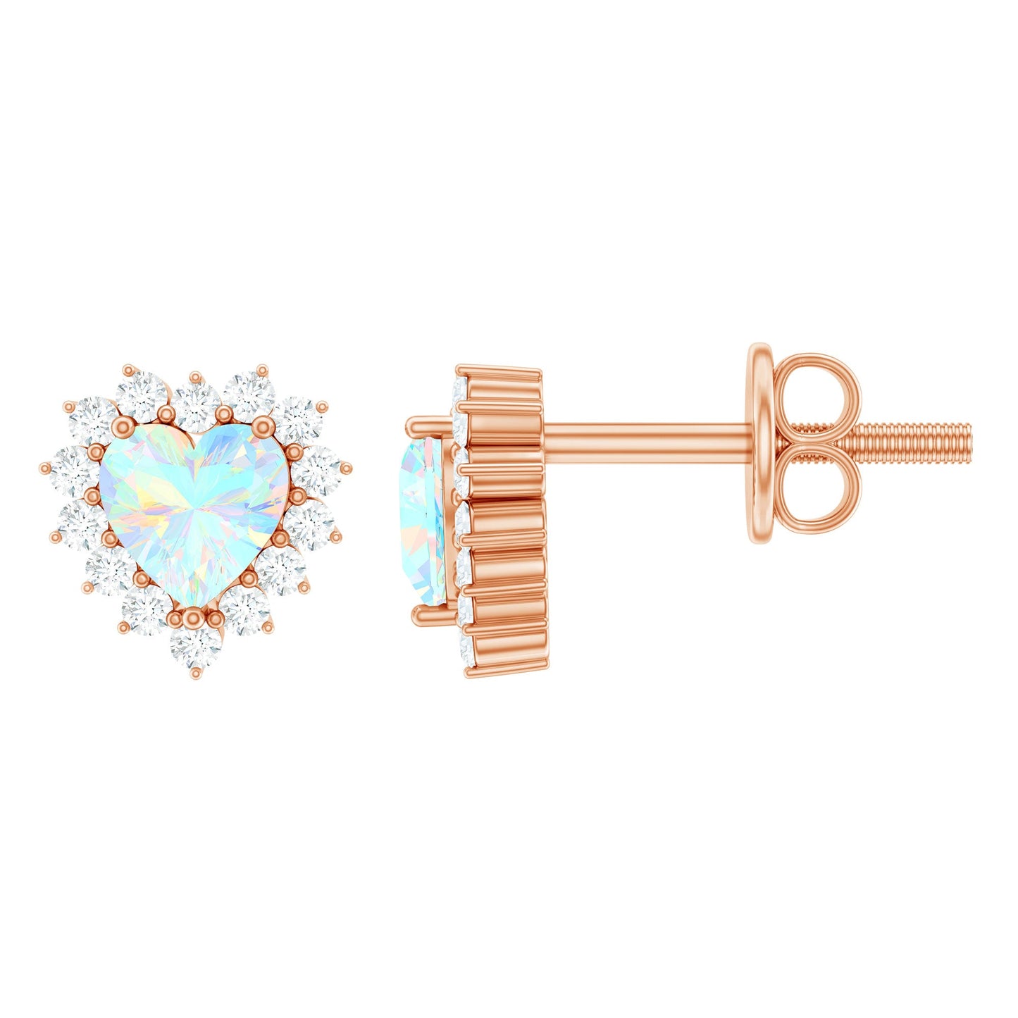 1.5 Carat Natural Ethiopian Opal Heart Earrings with Diamond Halo