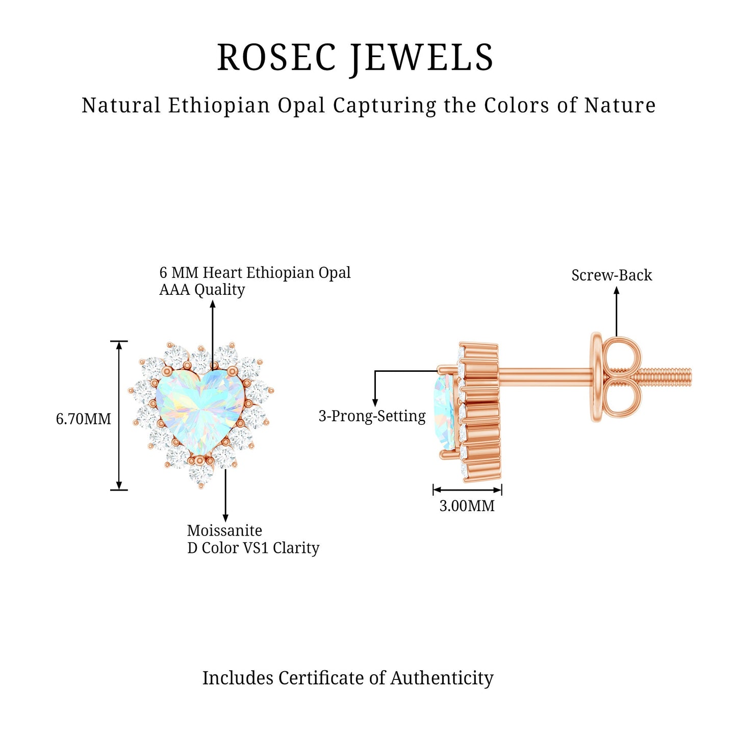 1.5 Carat Natural Ethiopian Opal Heart Earrings with Diamond Halo