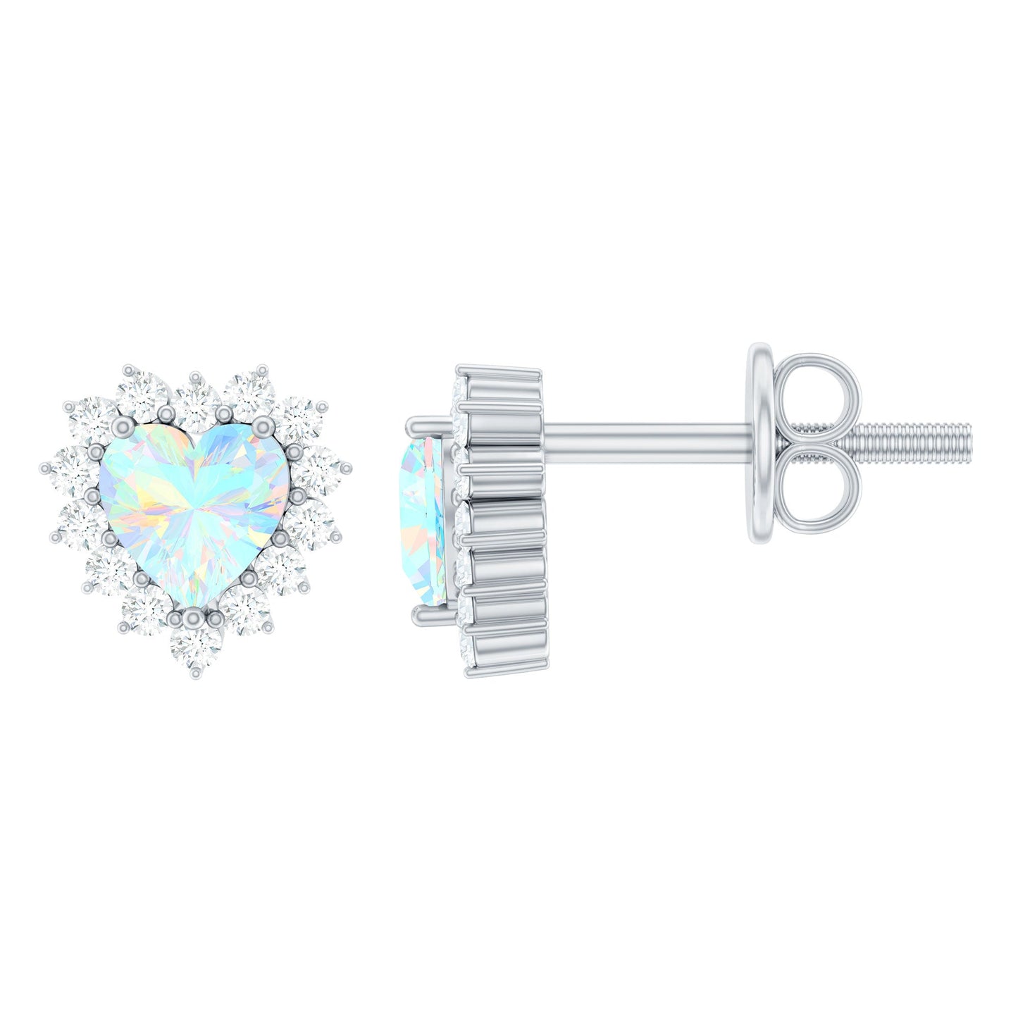 1.5 Carat Natural Ethiopian Opal Heart Earrings with Diamond Halo