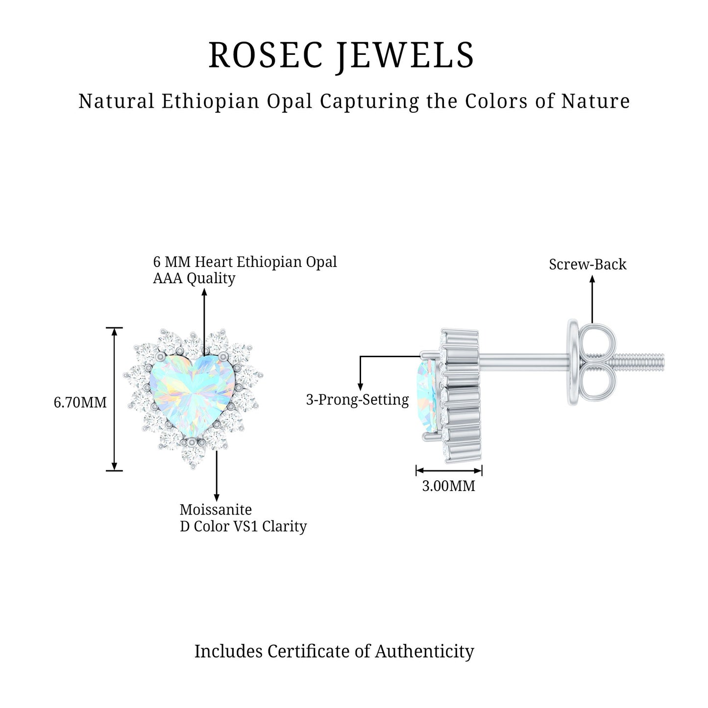 1.5 Carat Natural Ethiopian Opal Heart Earrings with Diamond Halo