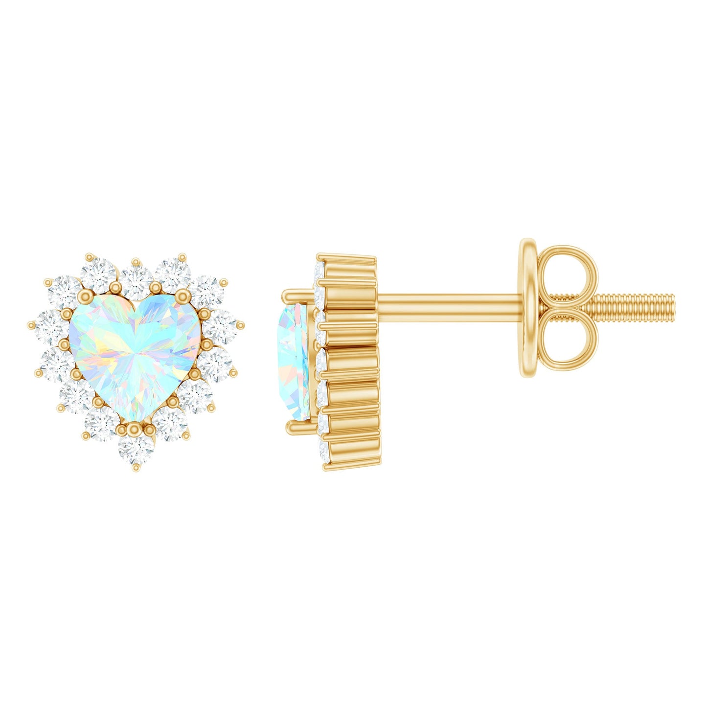 1.5 Carat Natural Ethiopian Opal Heart Earrings with Diamond Halo