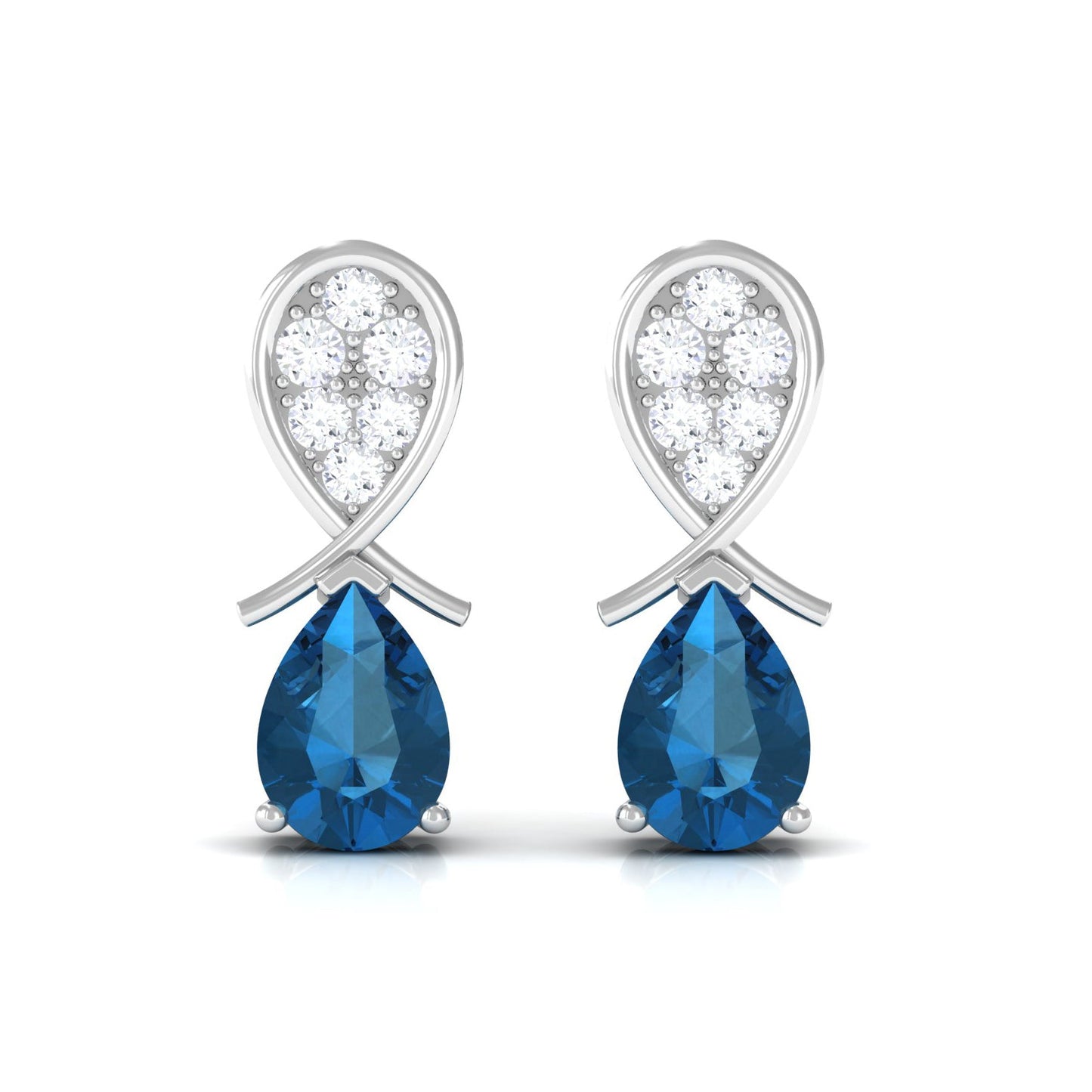 Pear Cut London Blue Topaz and Diamond Bridal Drop Earrings