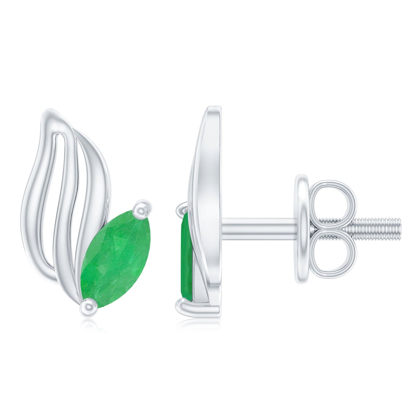 Natural Inspired Marquise Emerald Leaf Earrings with Screw Back