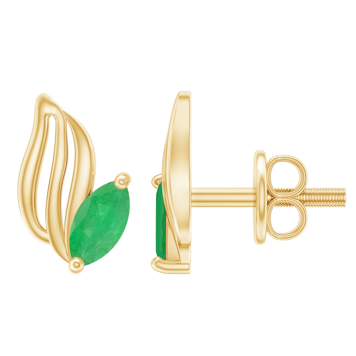 Natural Inspired Marquise Emerald Leaf Earrings with Screw Back