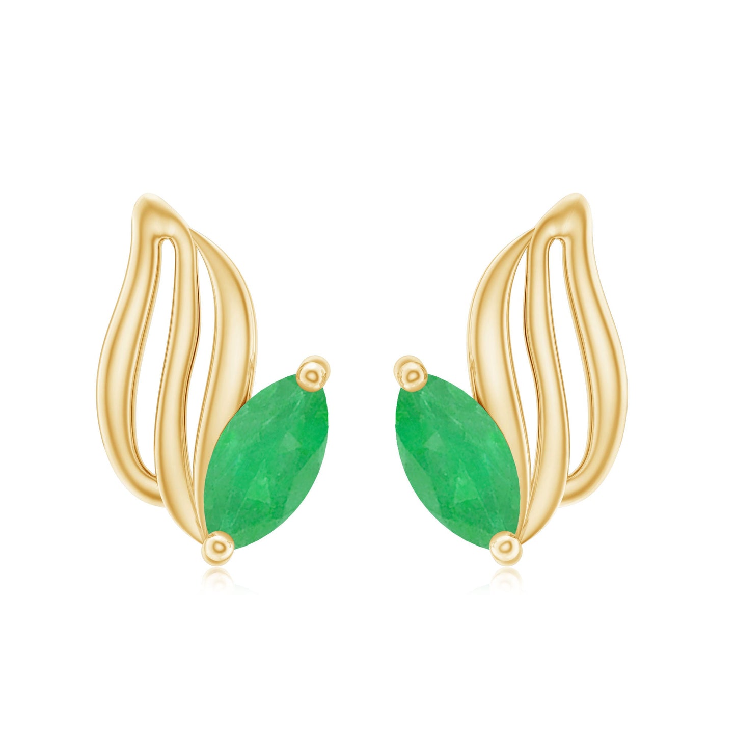 Natural Inspired Marquise Emerald Leaf Earrings with Screw Back