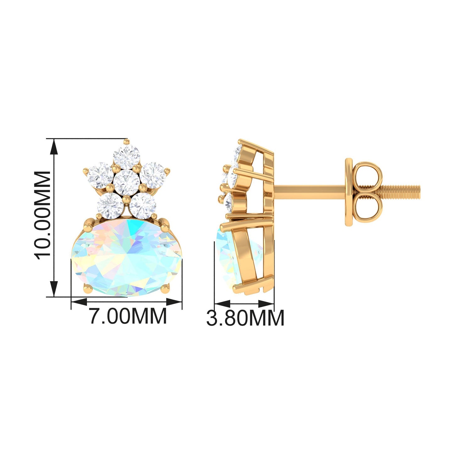 1.8 Carat Oval Ethiopian Opal Stud Earrings with Floral Diamond Accent