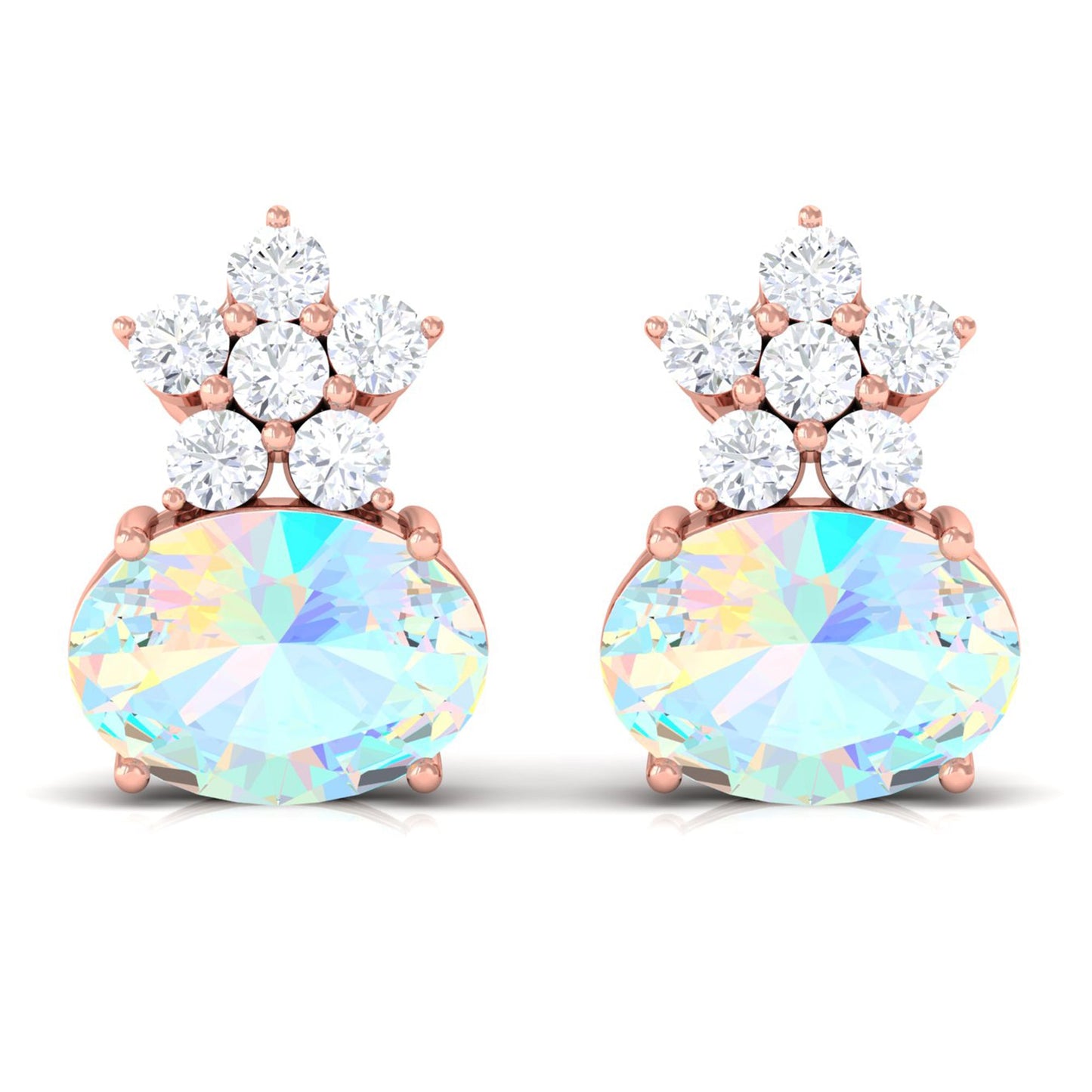 1.8 Carat Oval Ethiopian Opal Stud Earrings with Floral Diamond Accent