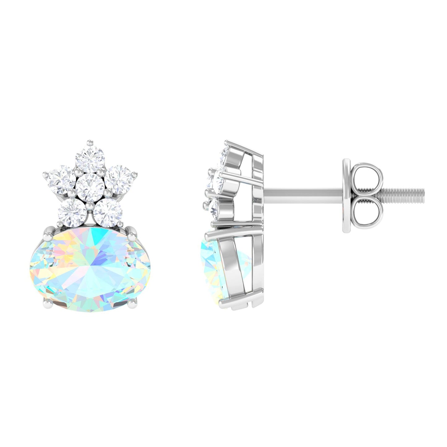 1.8 Carat Oval Ethiopian Opal Stud Earrings with Floral Diamond Accent