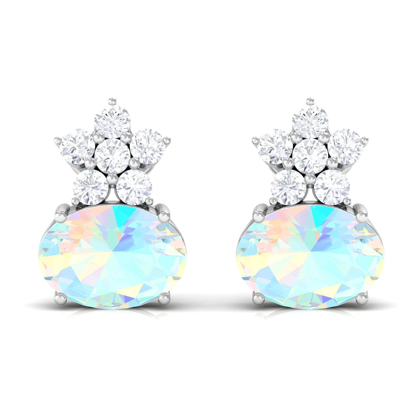 1.8 Carat Oval Ethiopian Opal Stud Earrings with Floral Diamond Accent
