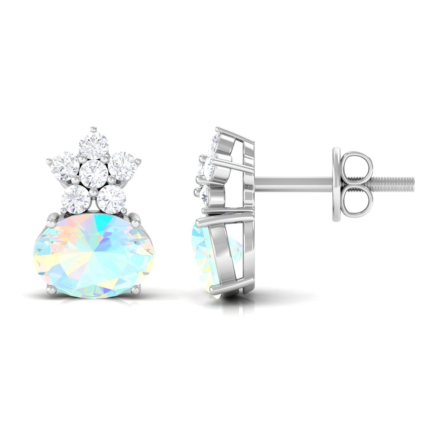 1.8 Carat Oval Ethiopian Opal Stud Earrings with Floral Diamond Accent