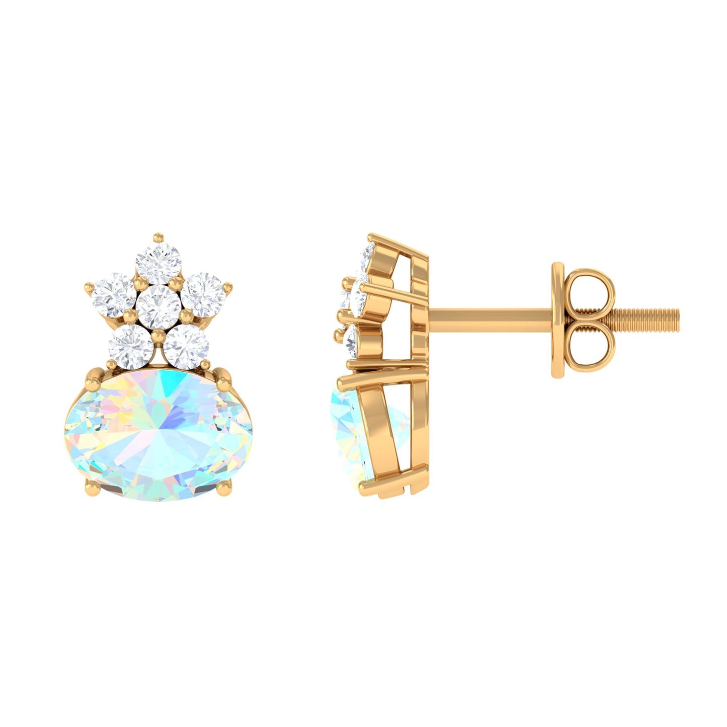 1.8 Carat Oval Ethiopian Opal Stud Earrings with Floral Diamond Accent