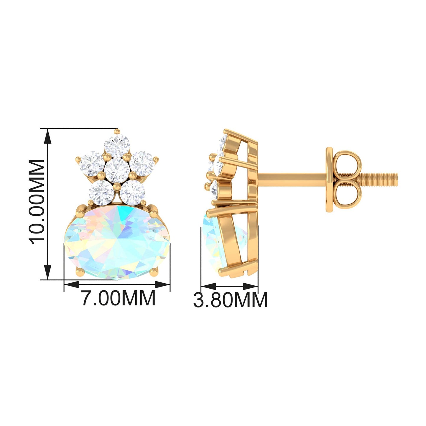 1.8 Carat Oval Ethiopian Opal Stud Earrings with Floral Diamond Accent