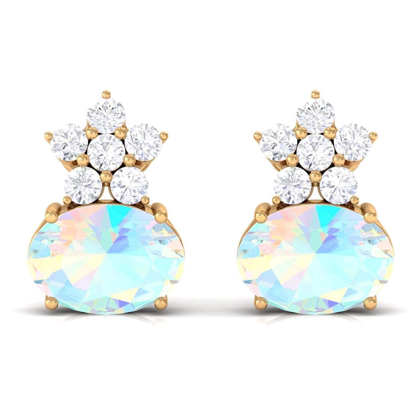 1.8 Carat Oval Ethiopian Opal Stud Earrings with Floral Diamond Accent