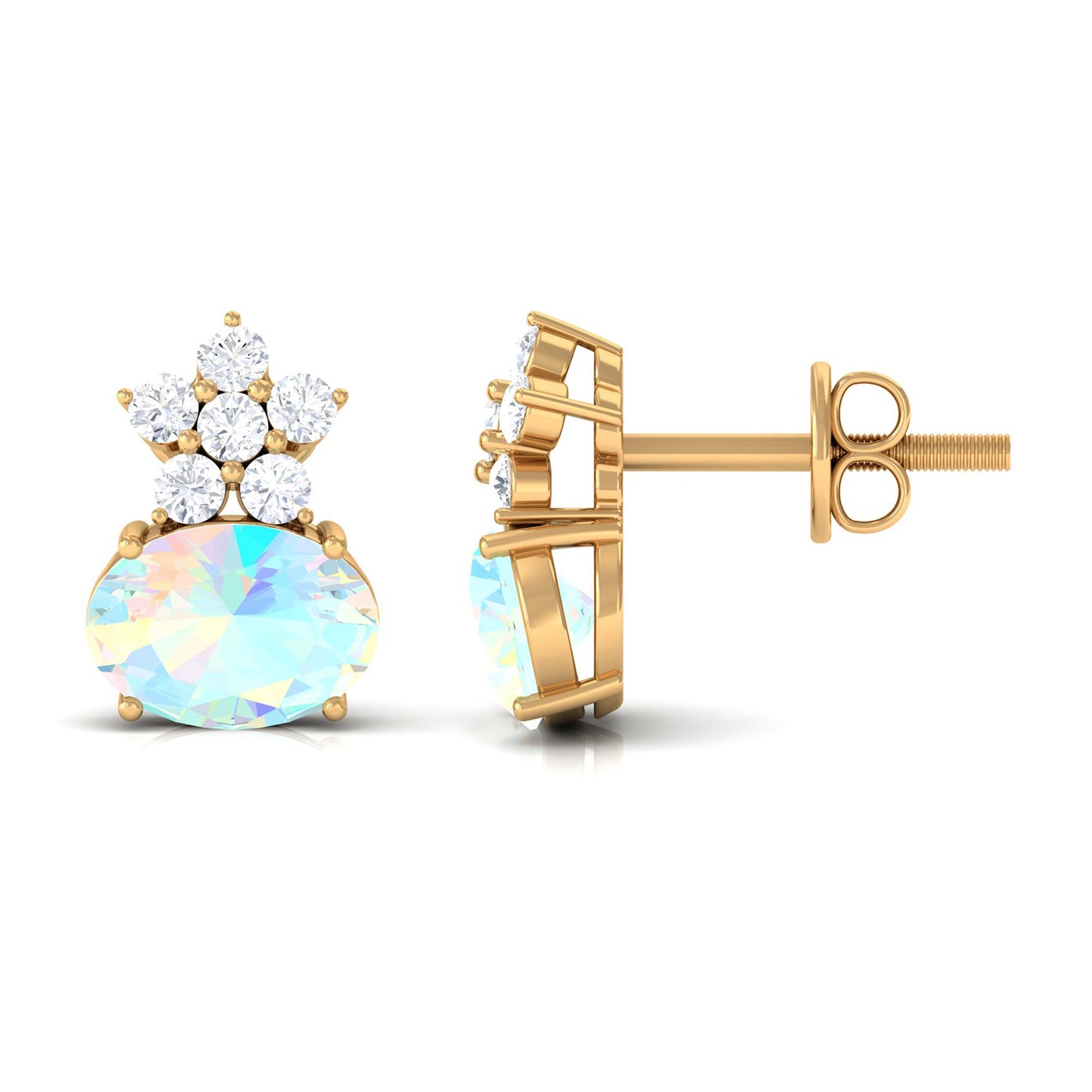 1.8 Carat Oval Ethiopian Opal Stud Earrings with Floral Diamond Accent