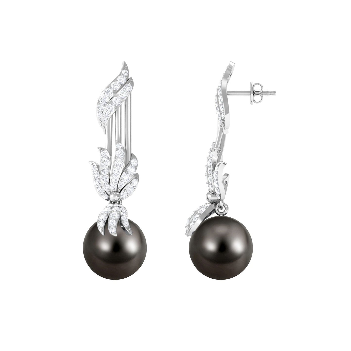 Designer 16 Carat Tahitian Pearl Dangle Earrings with Diamond