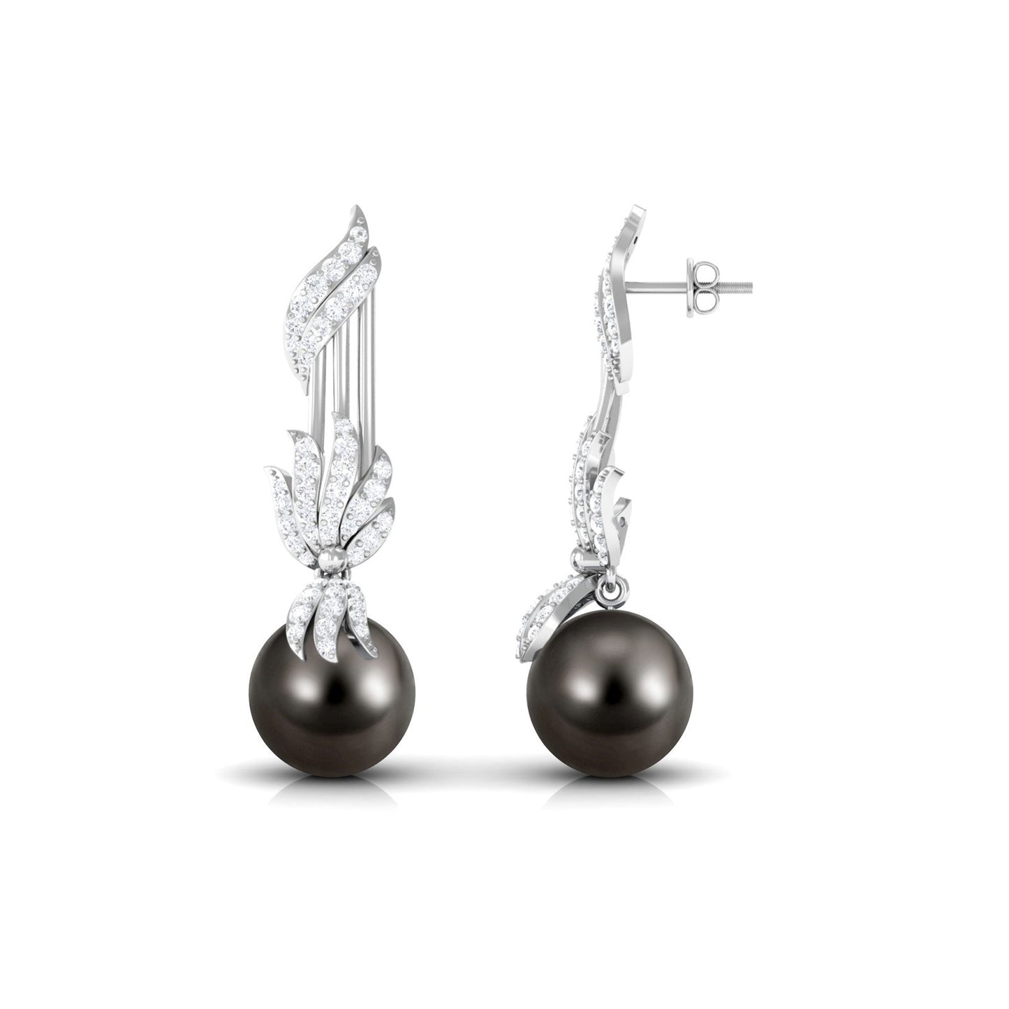 Designer 16 Carat Tahitian Pearl Dangle Earrings with Diamond