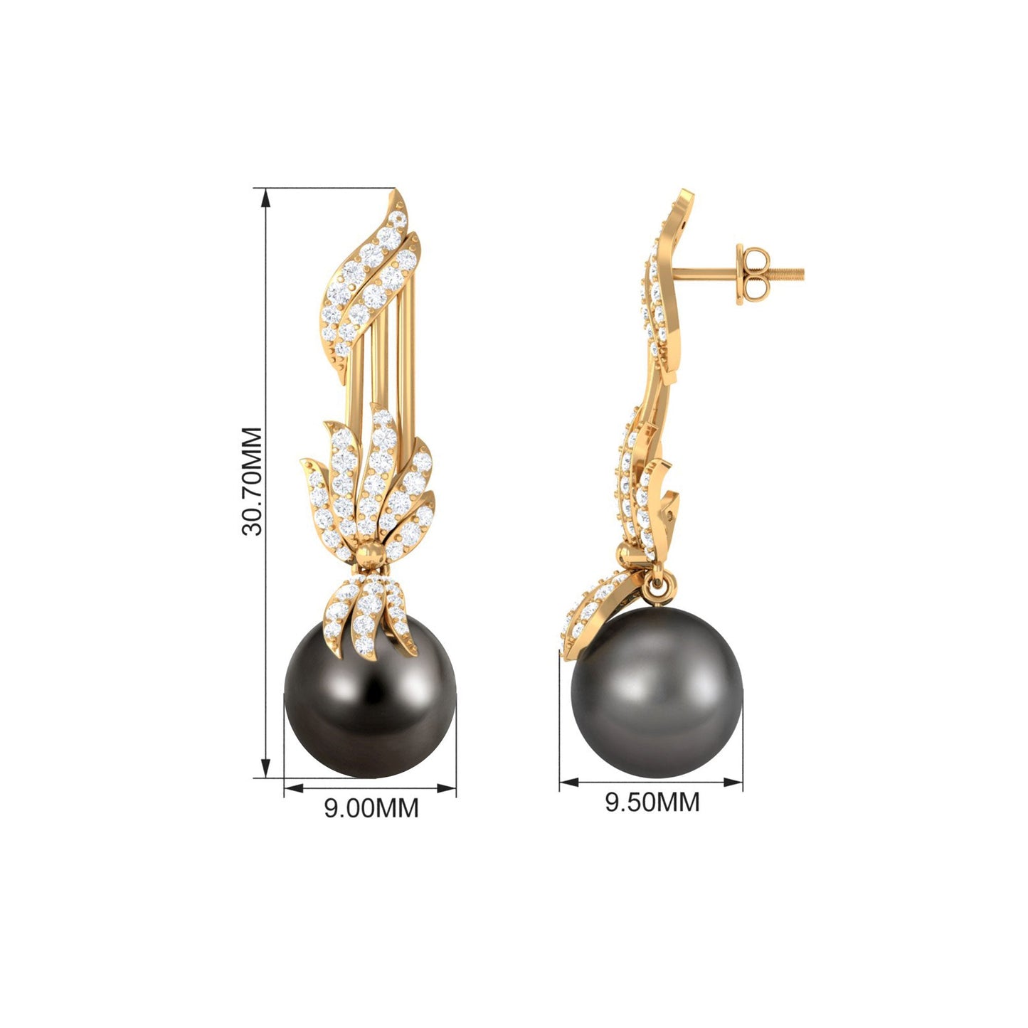 Designer 16 Carat Tahitian Pearl Dangle Earrings with Diamond