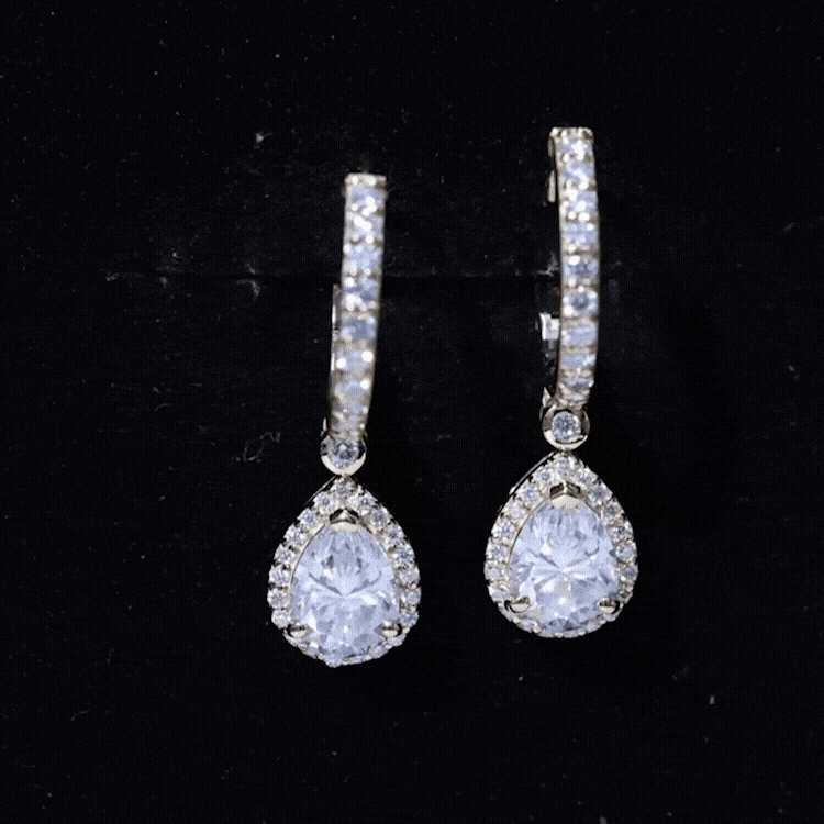 Certified Moissanite Teardrop Earrings with Hinged Hoop