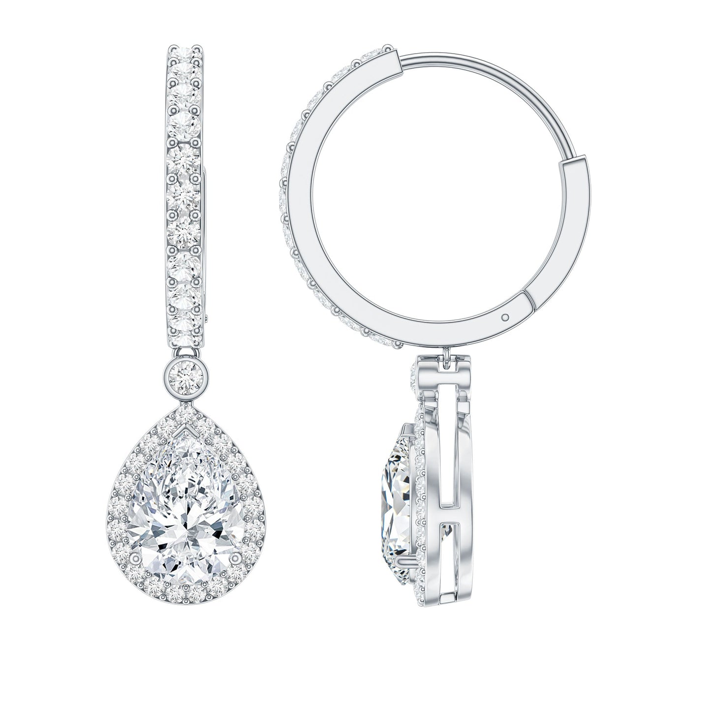 Certified Moissanite Teardrop Earrings with Hinged Hoop